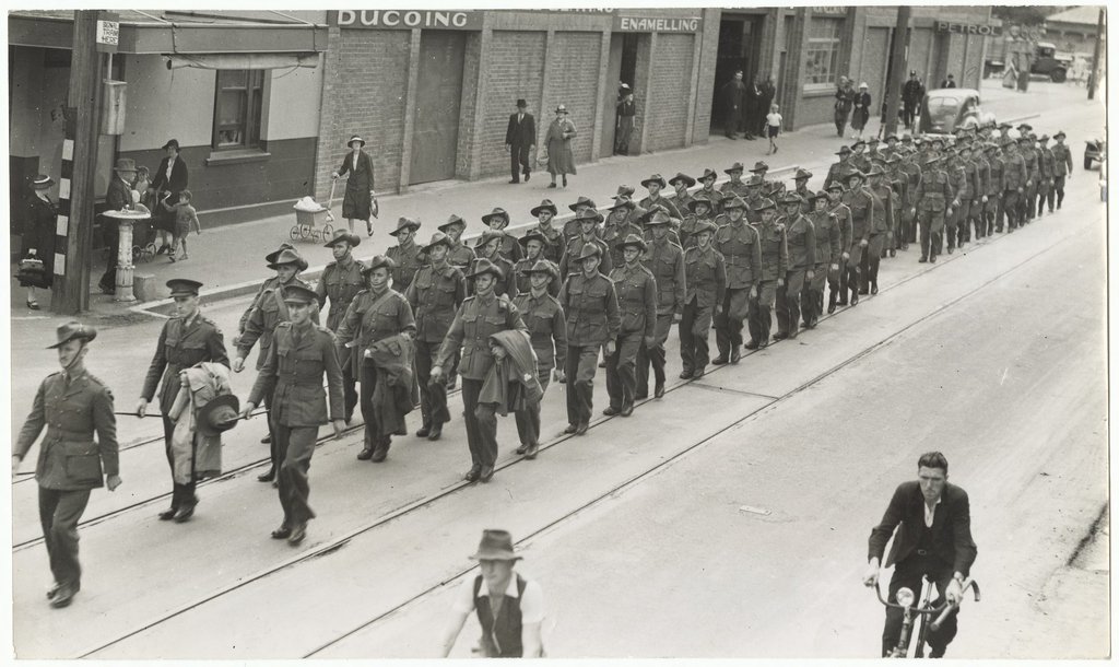 WWII soldiers on parade, Launceston. 