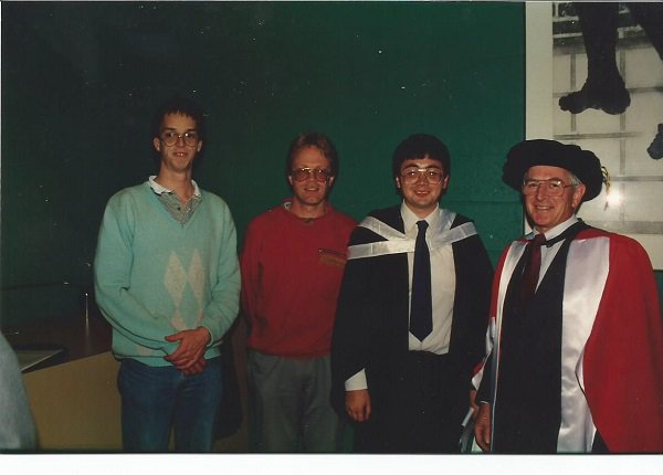 Stephen Abel, Martin Webb, Raymond Hilder(all science students) and Professor David Green